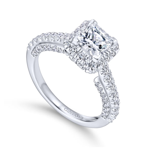 18K White Gold Princess Halo Diamond Engagement Ring