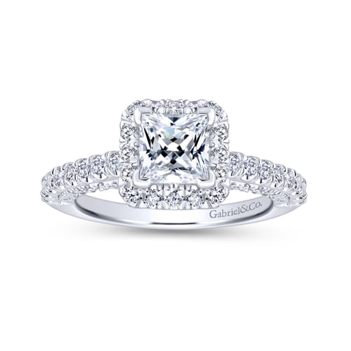 18K White Gold Princess Halo Diamond Engagement Ring
