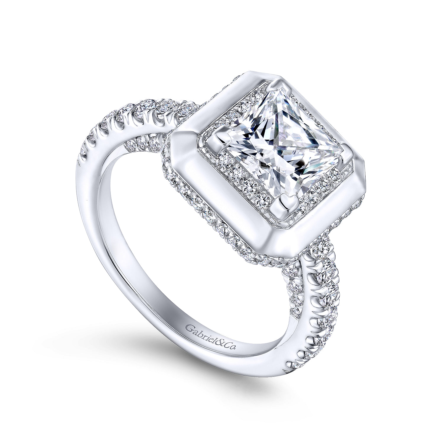 18K White Gold Princess Halo Diamond Engagement Ring