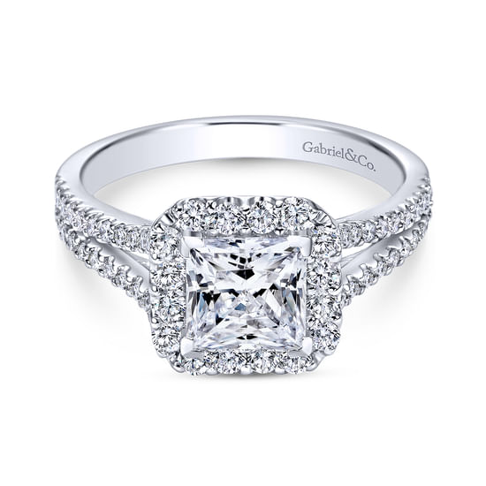Gabriel - 18K White Gold Princess Halo Diamond Engagement Ring
