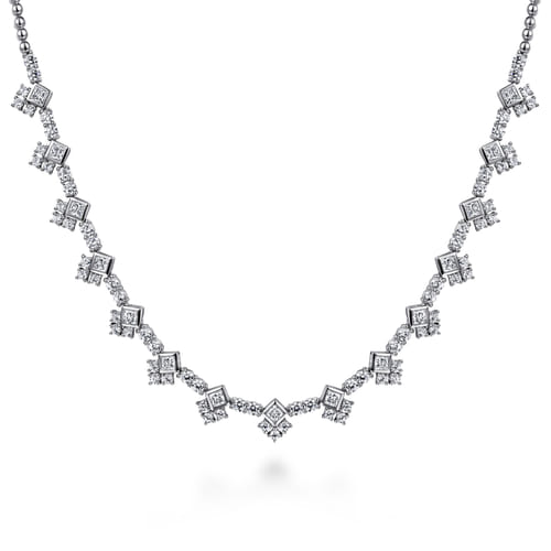 18K White Gold Princess and Round Diamond Necklace 18K White Gold Princess and Round Diamond Necklace