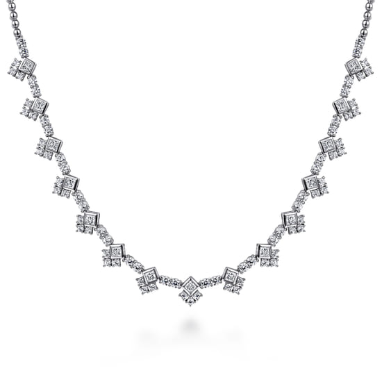 18K White Gold Princess and Round Diamond Necklace 18K White Gold Princess and Round Diamond Necklace