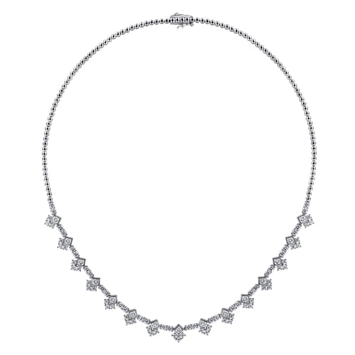 18K White Gold Princess and Round Diamond Necklace 18K White Gold Princess and Round Diamond Necklace
