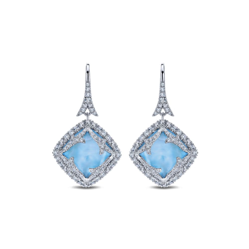 18K White Gold Rock Crystal/MOP/Turquoise Drop Earrings with Diamonds