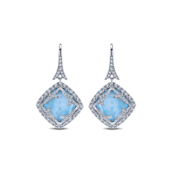 Gabriel - 18K White Gold Rock Crystal/MOP/Turquoise Drop Earrings with Diamonds