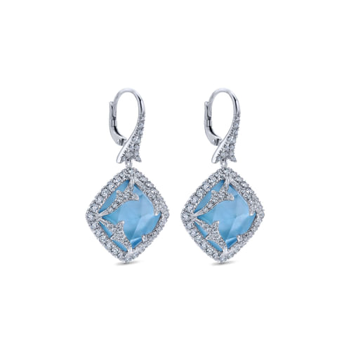 18K White Gold Rock Crystal/MOP/Turquoise Drop Earrings with Diamonds
