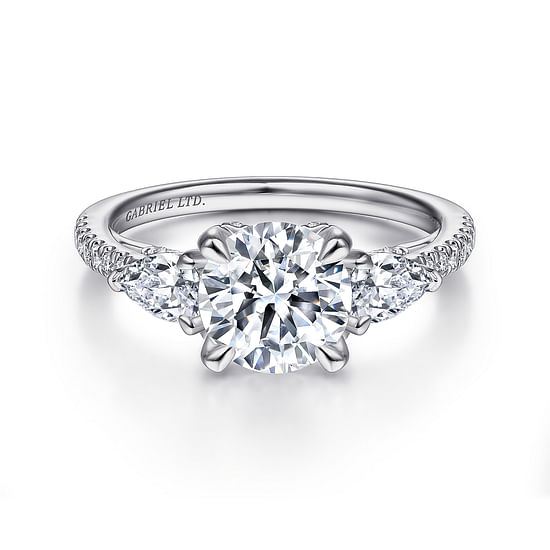 Gabriel - 18K White Gold Round 3 Stone Diamond Engagement Ring