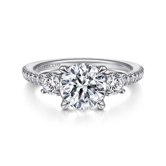 Gabriel - 18K White Gold Round 3 Stone Diamond Engagement Ring