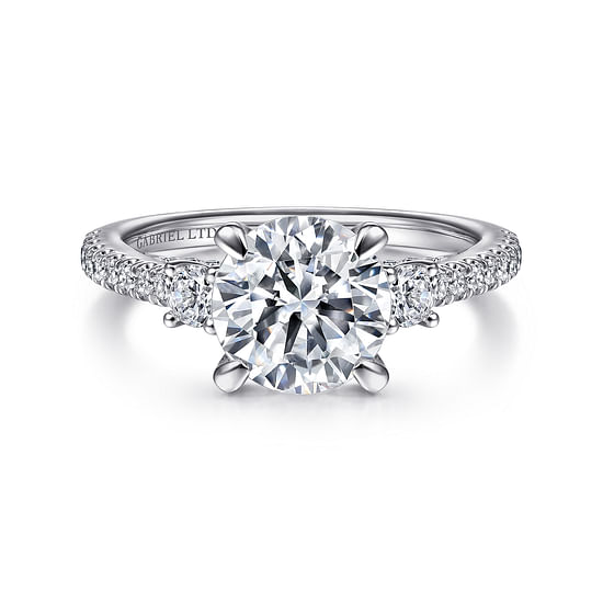 Gabriel - 18K White Gold Round 3 Stone Diamond Engagement Ring