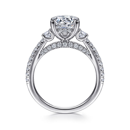 18K White Gold Round 3 Stone Diamond Engagement Ring