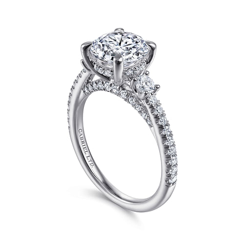 18K White Gold Round 3 Stone Diamond Engagement Ring