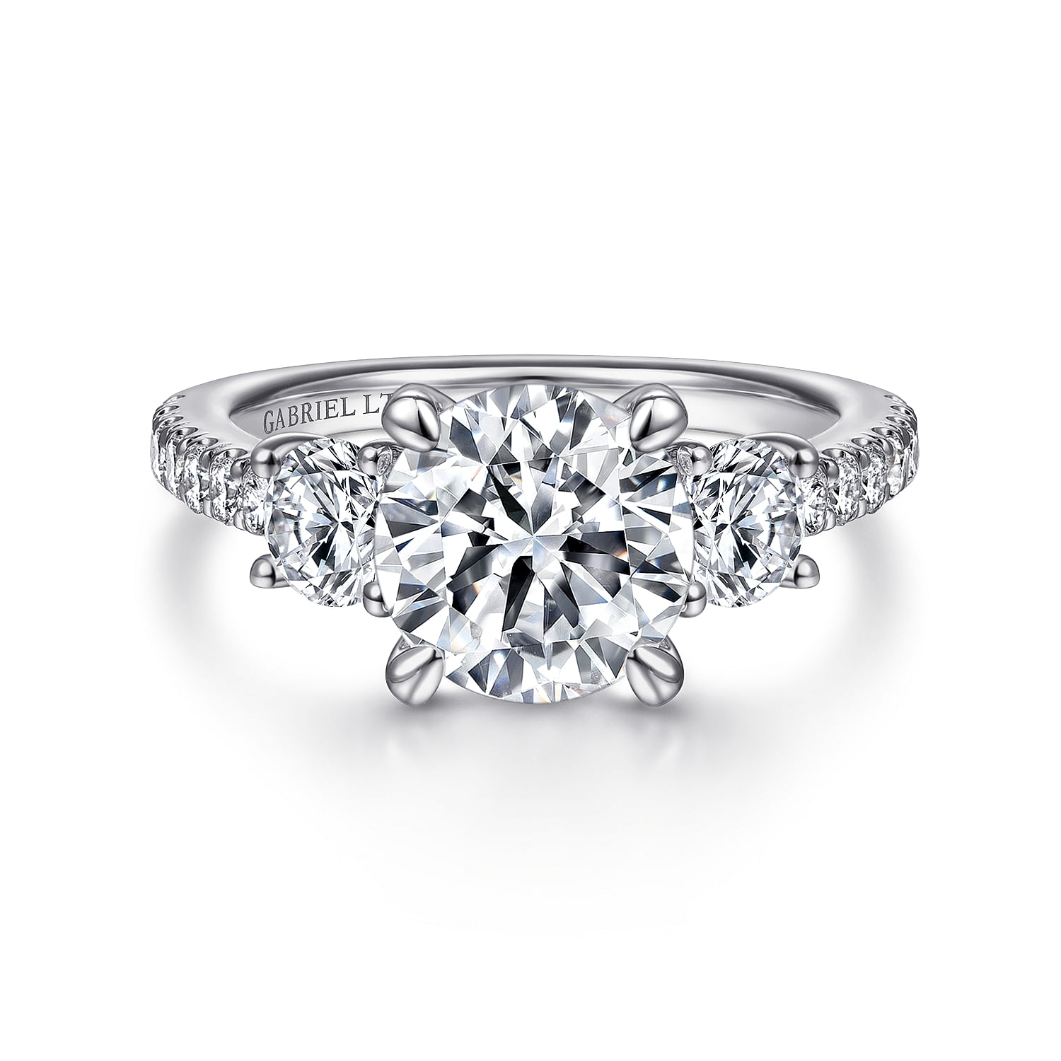 Gabriel - 18K White Gold Round 3 Stone Diamond Engagement Ring