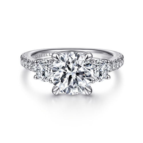 18K White Gold Round 3 Stone Diamond Engagement Ring