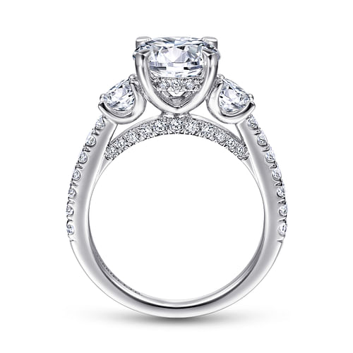 18K White Gold Round 3 Stone Diamond Engagement Ring