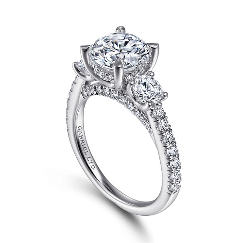 18K White Gold Round 3 Stone Diamond Engagement Ring