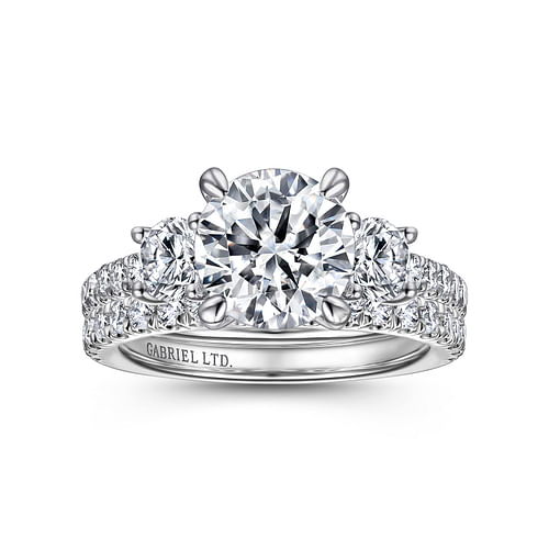 18K White Gold Round 3 Stone Diamond Engagement Ring