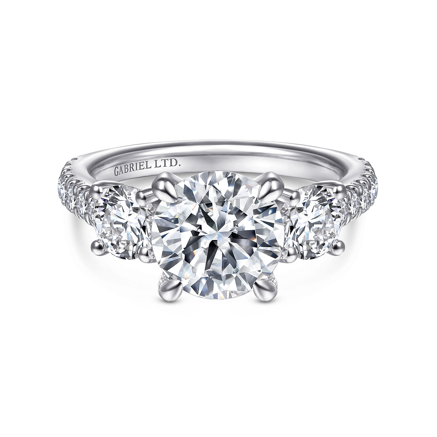 14K White Gold Cushion Cut Three Stone Diamond Engagement Ring, ER9186W44JJ