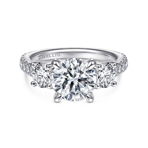 18K White Gold Round 3 Stone Diamond Engagement Ring