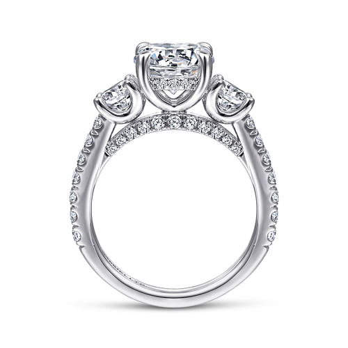 18K White Gold Round 3 Stone Diamond Engagement Ring