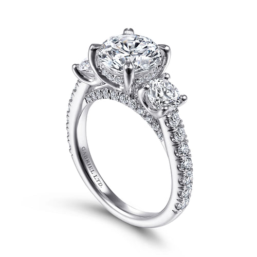 18K White Gold Round 3 Stone Diamond Engagement Ring