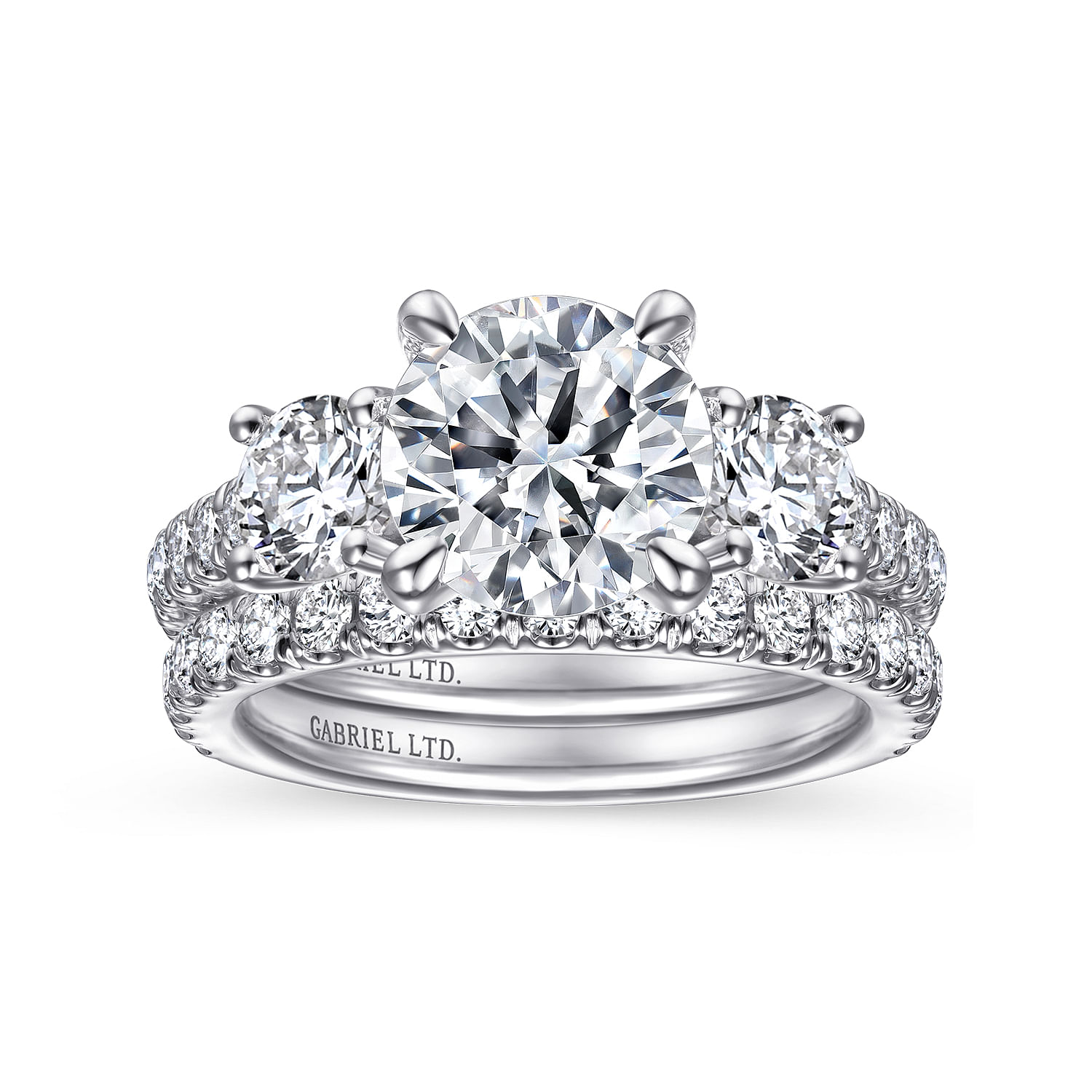 18K White Gold Round 3 Stone Diamond Engagement Ring