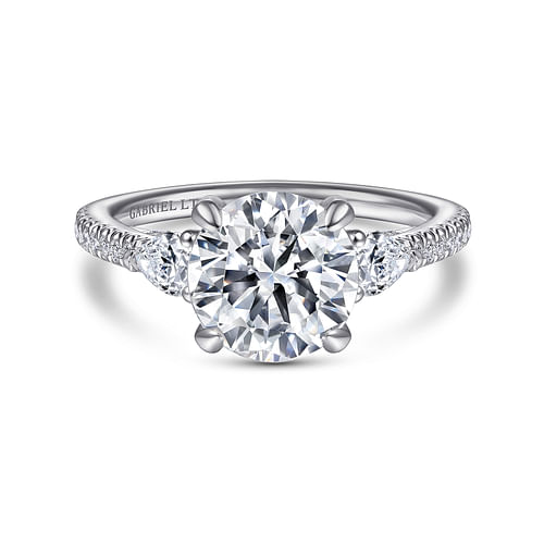 18K White Gold Round 3 Stone Diamond Engagement Ring