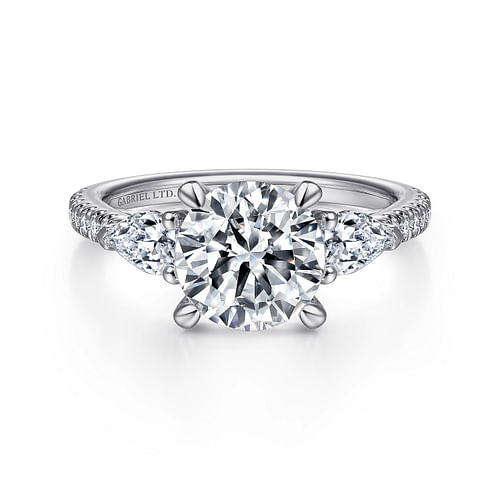 18K White Gold Round 3 Stone Diamond Engagement Ring