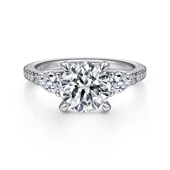 Gabriel - 18K White Gold Round 3 Stone Diamond Engagement Ring