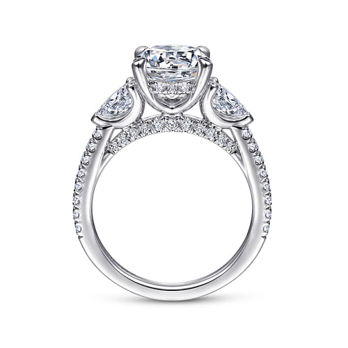 18K White Gold Round 3 Stone Diamond Engagement Ring