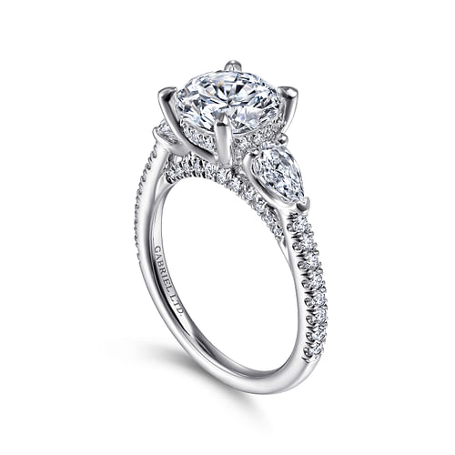 18K White Gold Round 3 Stone Diamond Engagement Ring