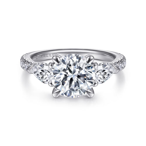 18K White Gold Round 3 Stone Diamond Engagement Ring