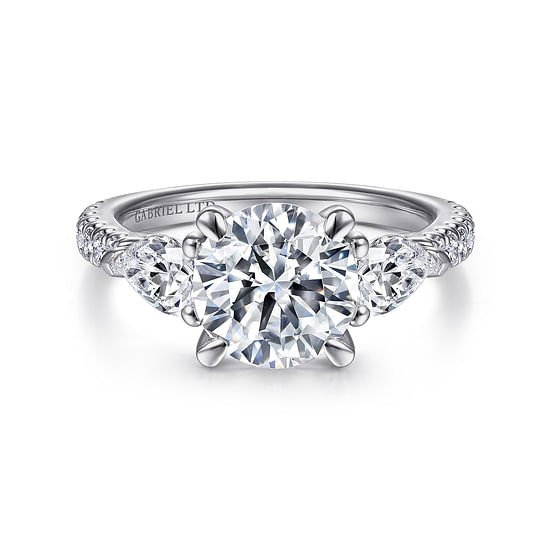 Gabriel - 18K White Gold Round 3 Stone Diamond Engagement Ring