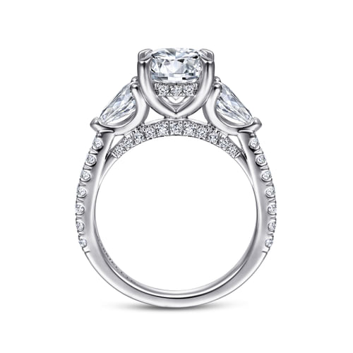 18K White Gold Round 3 Stone Diamond Engagement Ring