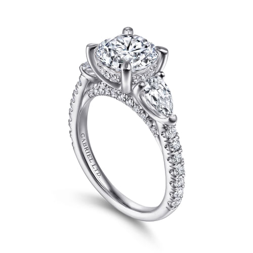 18K White Gold Round 3 Stone Diamond Engagement Ring