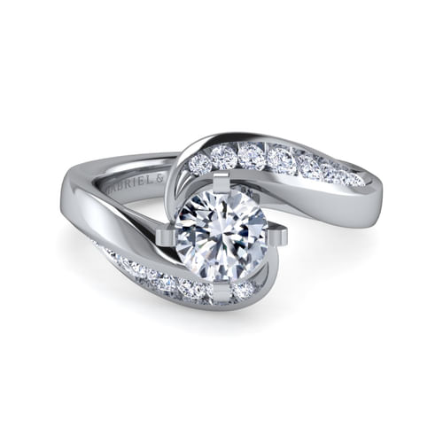 18K White Gold Round Bypass Diamond Channel Set Engagement Ring