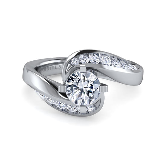 Gabriel - 18K White Gold Round Bypass Diamond Channel Set Engagement Ring