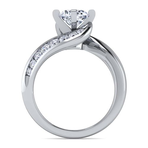 18K White Gold Round Bypass Diamond Channel Set Engagement Ring