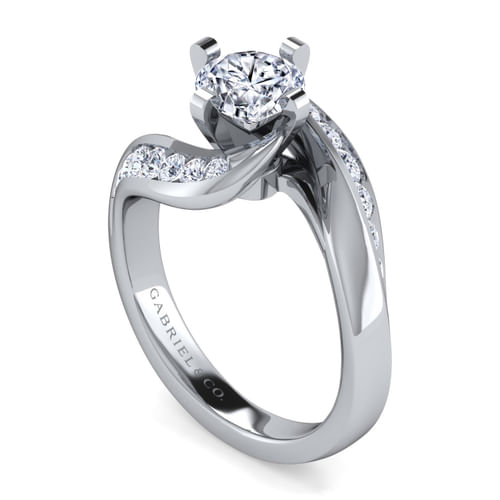 18K White Gold Round Bypass Diamond Channel Set Engagement Ring