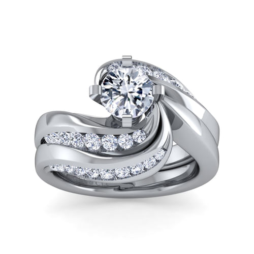 18K White Gold Round Bypass Diamond Channel Set Engagement Ring