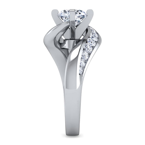 18K White Gold Round Bypass Diamond Channel Set Engagement Ring