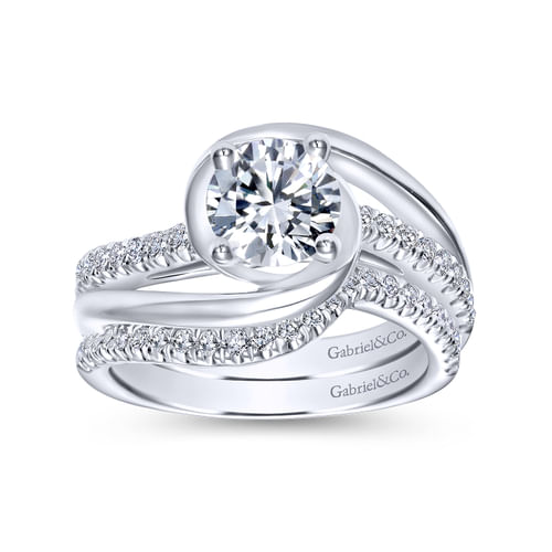 18K White Gold Round Bypass Diamond Engagement Ring
