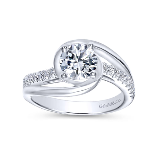 18K White Gold Round Bypass Diamond Engagement Ring