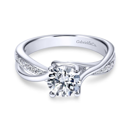 18K White Gold Round Bypass Diamond Engagement Ring