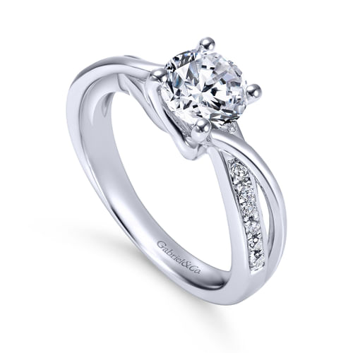 18K White Gold Round Bypass Diamond Engagement Ring
