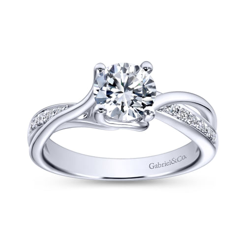 18K White Gold Round Bypass Diamond Engagement Ring