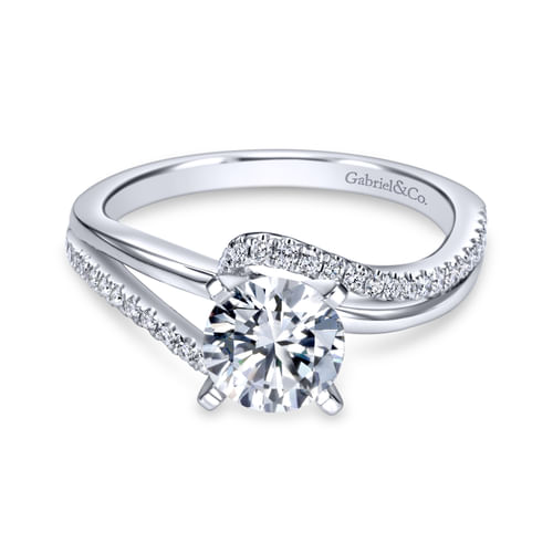 18K White Gold Round Bypass Diamond Engagement Ring