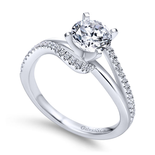 18K White Gold Round Bypass Diamond Engagement Ring