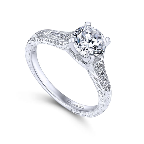 18K White Gold Round Diamond Channel Set Engagement Ring
