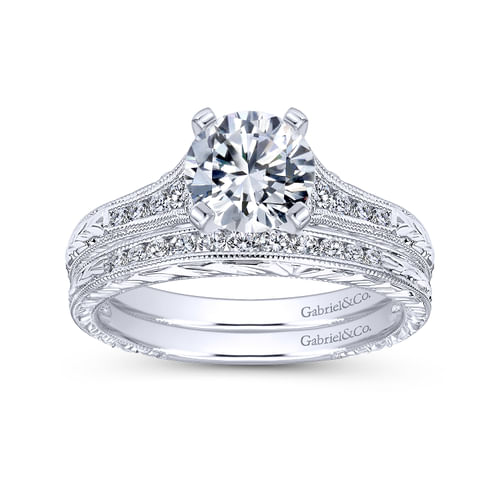 18K White Gold Round Diamond Channel Set Engagement Ring