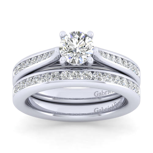 18K White Gold Round Diamond Channel Set Engagement Ring